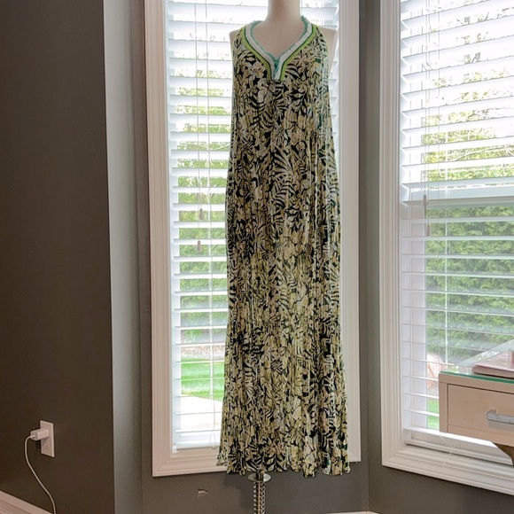Poupette St Barth V neck Long Dress Racerback Cover Up Green Pockets Maxi Large - Picture 1 of 9